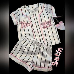 New satin New York 2pc sleep pajama set girls 3T